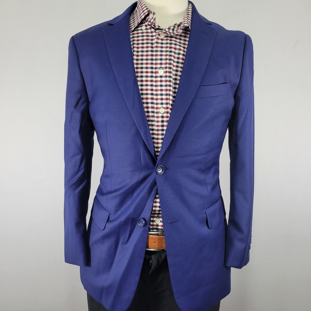 Mantoni Mens Sport Coat Blazer Two Button Nopleat Blue Twill Super Fine Wool 40R